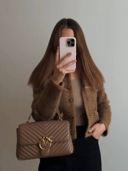 Сумка Pinko Classic Lady Love Puff Chevron Коричнева2