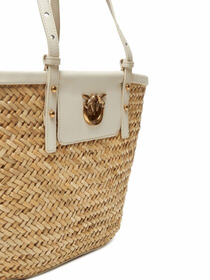 Сумка Pinko Love Summer Bucket з Рафію Бежева з Білими вставками2