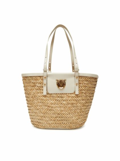 Сумка Pinko Love Summer Bucket з Рафію Бежева з Білими вставками1