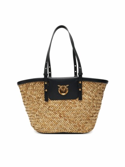 Сумка Pinko Love Summer Bucket з Рафію Бежева з Чорними вставками1