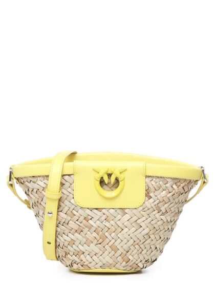 Сумка міні крос-боді Pinko Love Summer Bucket з Рафію та Натуральної шкіри Бежева з Жовтим1